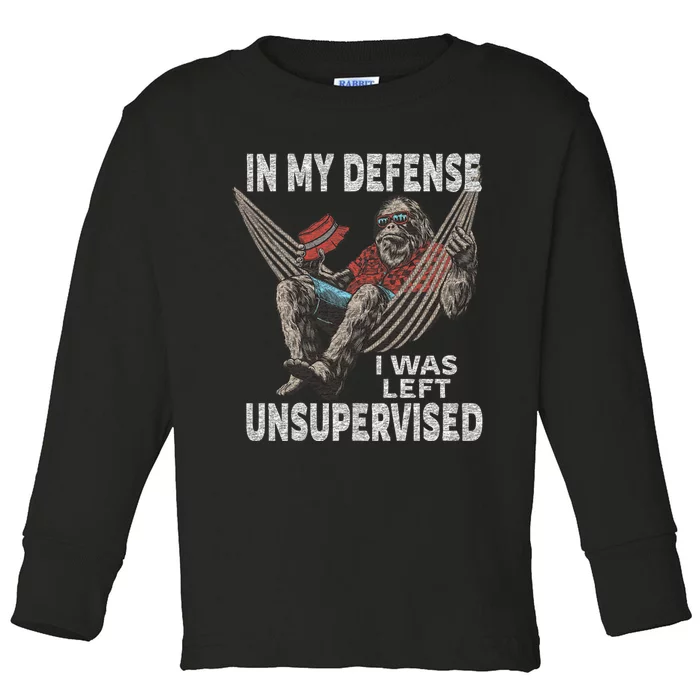 In My Defense I Was Left Unsupervised Graphic Funny Saying Toddler Long Sleeve Shirt