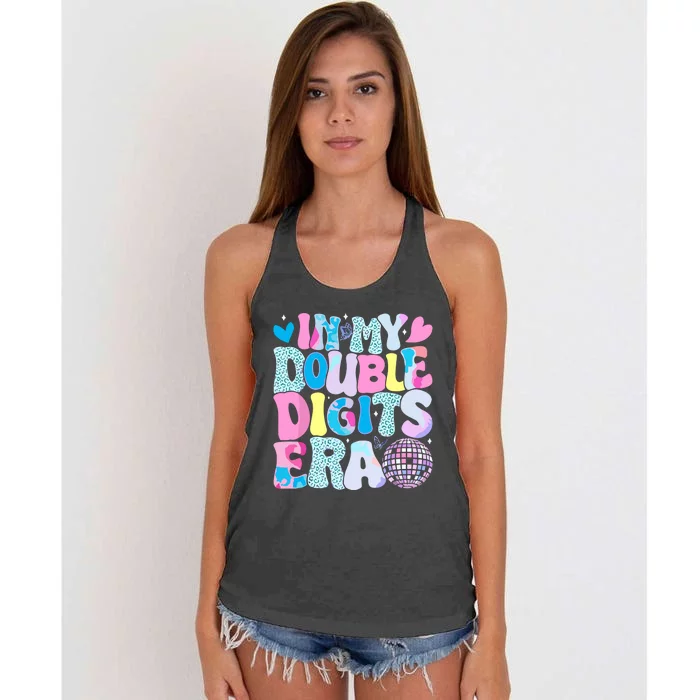 In My Double Digits Era Retro 10 Year Old 10th Birthday Girl Women's Knotted Racerback Tank