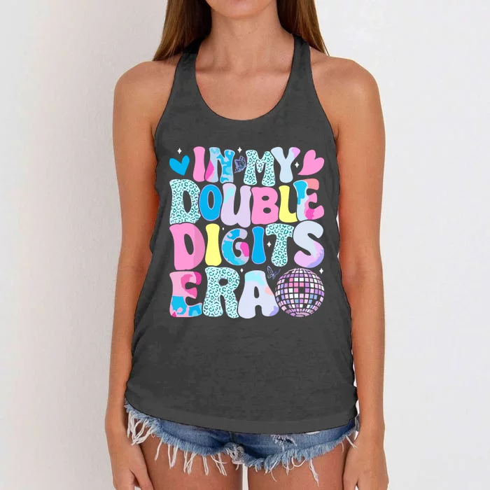 In My Double Digits Era Retro 10 Year Old 10th Birthday Girl Women's Knotted Racerback Tank