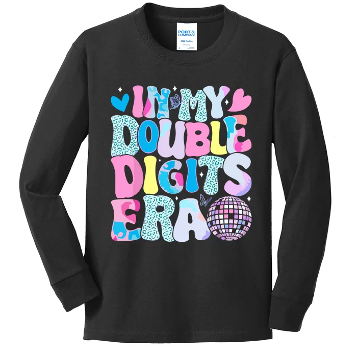 In My Double Digits Era Retro 10 Year Old 10th Birthday Girl Kids Long Sleeve Shirt