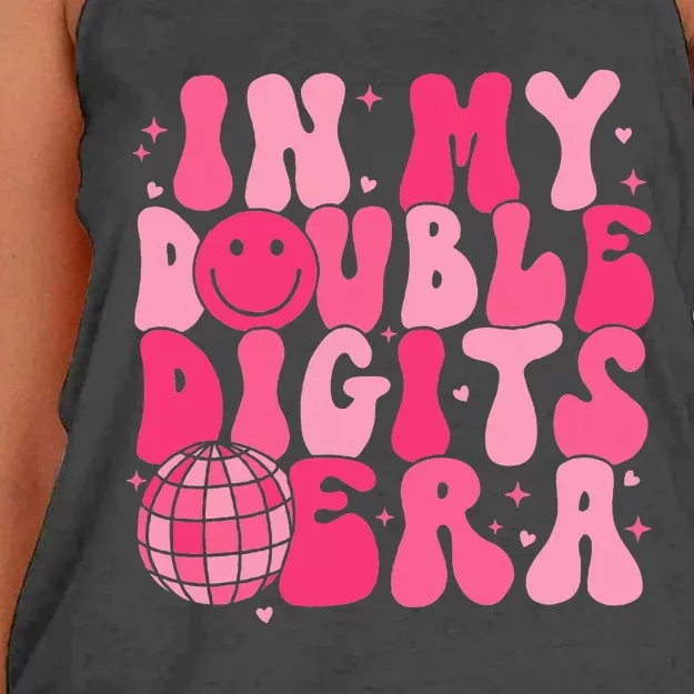 In My Double Digits Era Happy 10th Birthday Groovy Girl Women's Knotted Racerback Tank