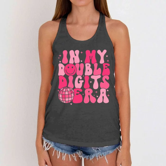 In My Double Digits Era Happy 10th Birthday Groovy Girl Women's Knotted Racerback Tank