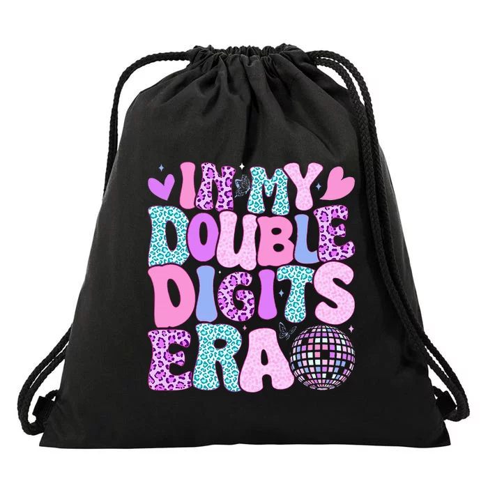 In My Double Digits Era Retro 10 Year Old 10th Birthday Girl Drawstring Bag