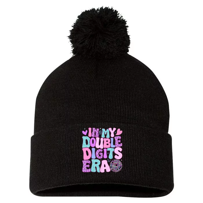 In My Double Digits Era Retro 10 Year Old 10th Birthday Girl Pom Pom 12in Knit Beanie