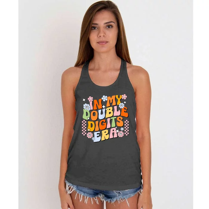 In My Double Digits Era Retro 10 Year Old 10th Birthday Girl Women's Knotted Racerback Tank