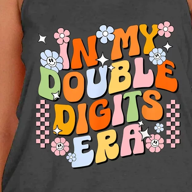 In My Double Digits Era Retro 10 Year Old 10th Birthday Girl Women's Knotted Racerback Tank