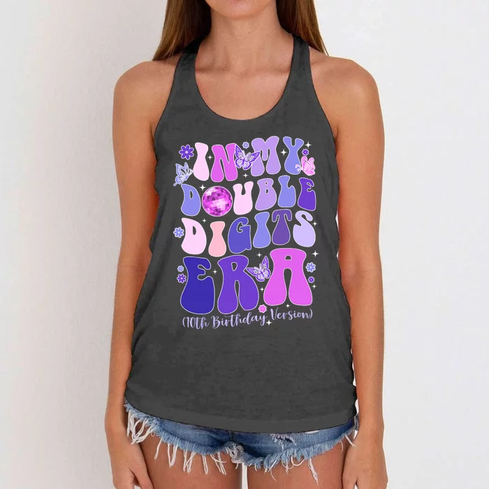 In My Double Digits Era Girls 10th Birthday Women's Knotted Racerback Tank