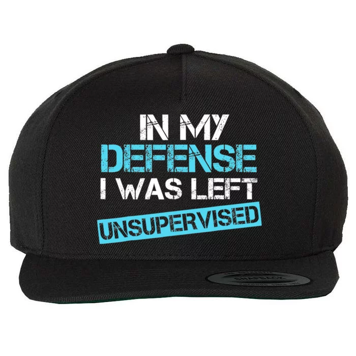 In My Defense I Was Left Unsupervised Funny Vintage Wool Snapback Cap