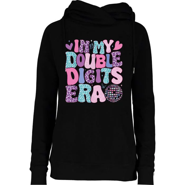 In My Double Digits Era Retro 10 Year Old 10th Birthday Girl Womens Funnel Neck Pullover Hood