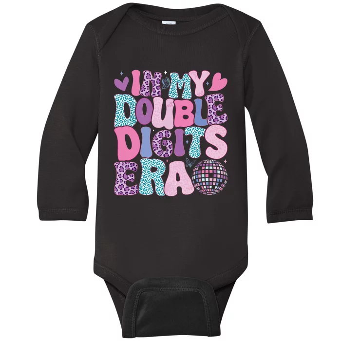 In My Double Digits Era Retro 10 Year Old 10th Birthday Girl Baby Long Sleeve Bodysuit