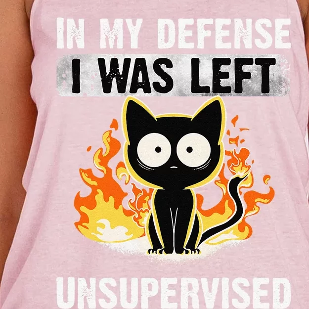 In My Defense I Was Left Unsupervised Black Cat Humoristic Women's Knotted Racerback Tank