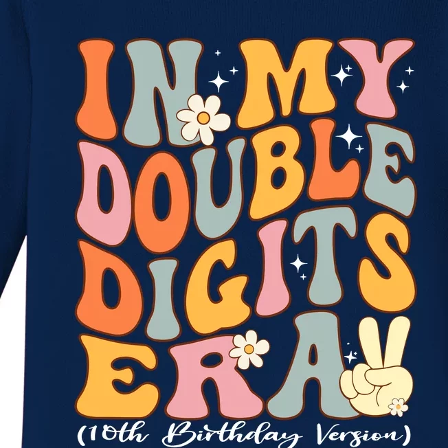 In My Double Digits Era 10th Birthday Groovy Retro Girl Boy Baby Long Sleeve Bodysuit