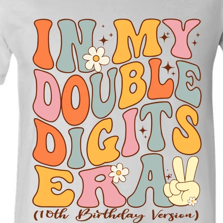 In My Double Digits Era 10th Birthday Groovy Retro Girl Boy V-Neck T-Shirt