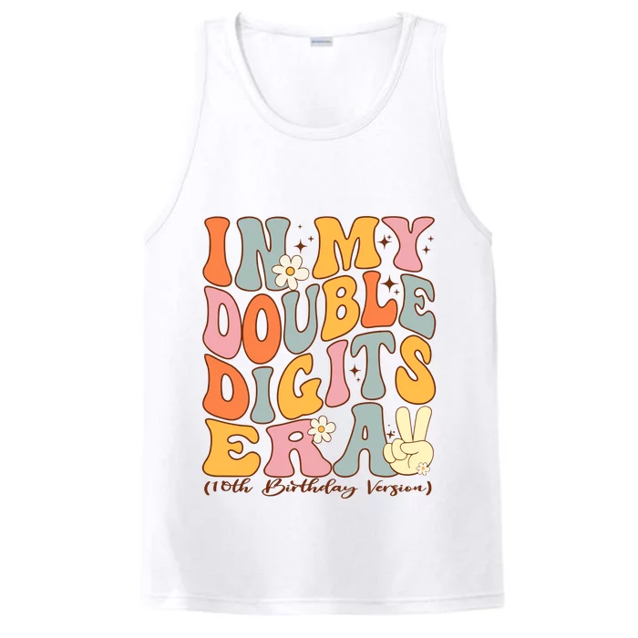 In My Double Digits Era 10th Birthday Groovy Retro Girl Boy Performance Tank