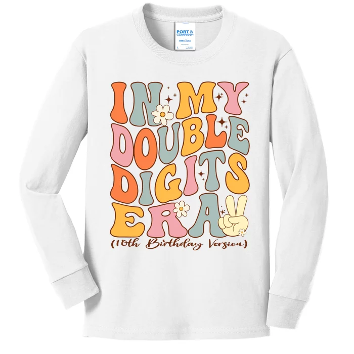 In My Double Digits Era 10th Birthday Groovy Retro Girl Boy Kids Long Sleeve Shirt