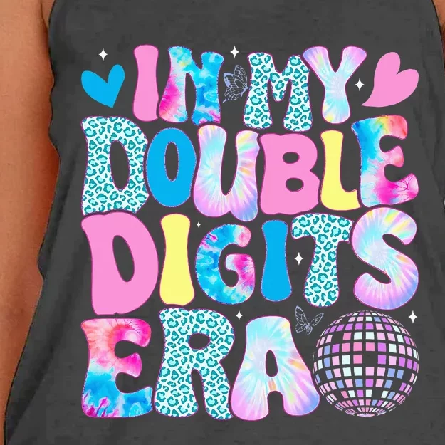 In My Double Digits Era Retro 10 Year Old 10th Birthday Girl Women's Knotted Racerback Tank