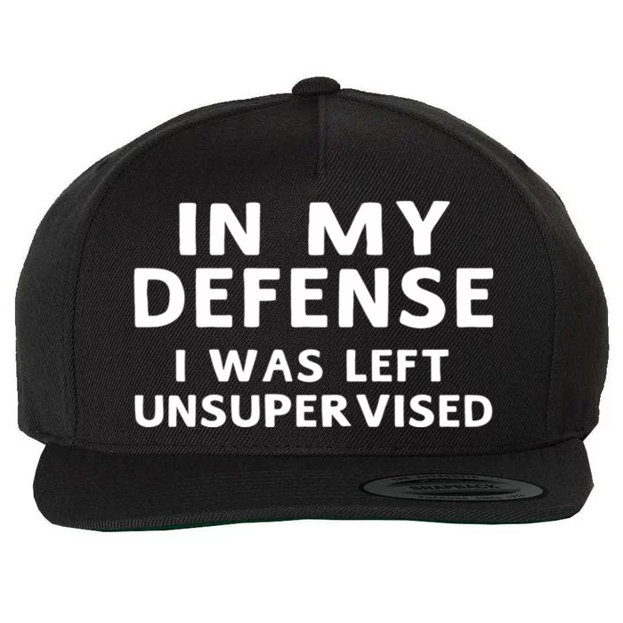 In My Defense I Was Left Unsupervised Funny Gifts Wool Snapback Cap