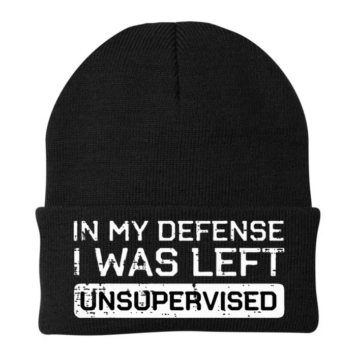 In My Defense I Was Left Unsupervised Funny Saying Knit Cap Winter Beanie