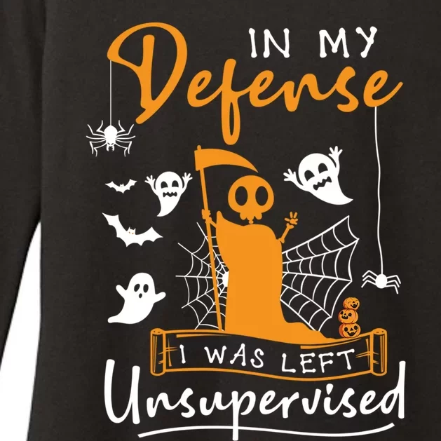 In My Defense I Was Left Unsupervised Funny Halloween Humor Funny Gift Womens CVC Long Sleeve Shirt