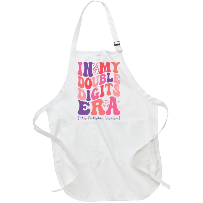 In My Double Digits Era 10th Birthday Version Groovy Retro Full-Length Apron With Pocket