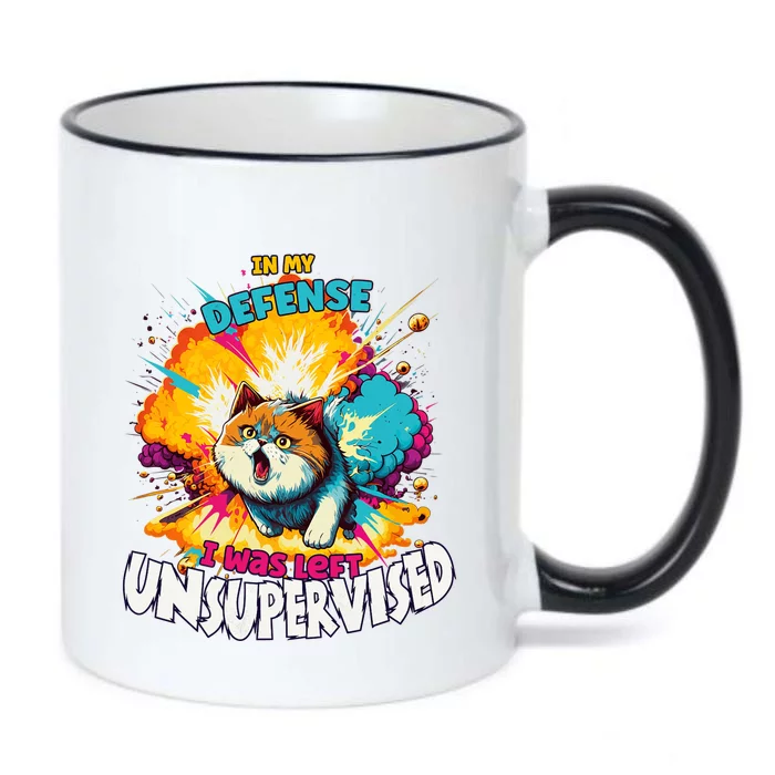 In My Defense I Was Left Unsupervised Gato Divertido Premium Black Color Changing Mug