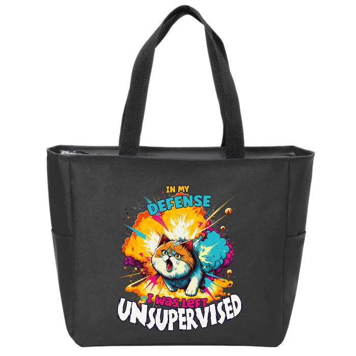 In My Defense I Was Left Unsupervised Gato Divertido Premium Zip Tote Bag