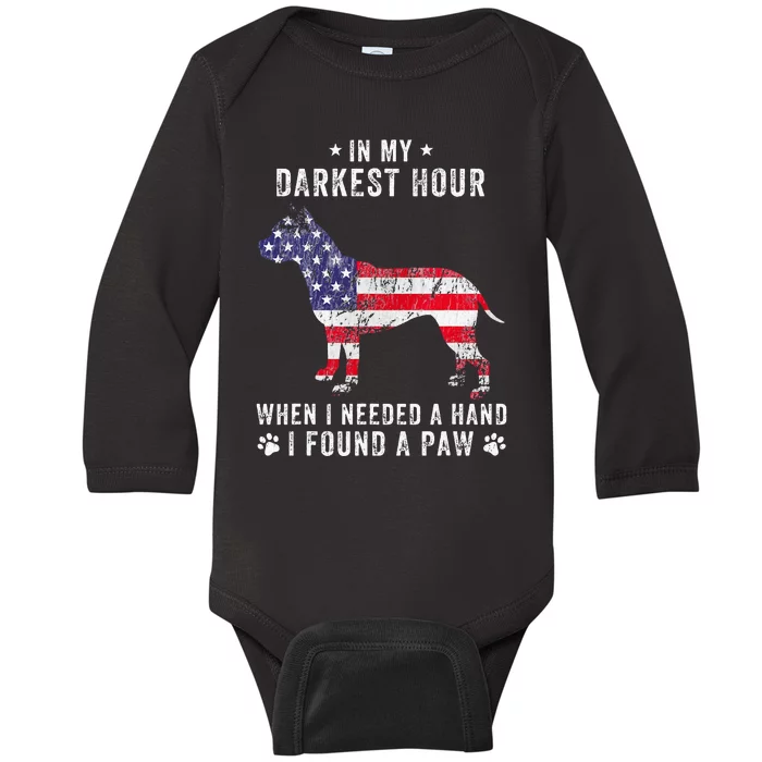 In My Darkest Hour I Found A Paw Funny Pit Bull Owner Lover Baby Long Sleeve Bodysuit