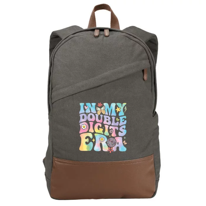 In My Double Digits Era Retro 10 Year Old 10th Birthday Girl Cotton Canvas Backpack