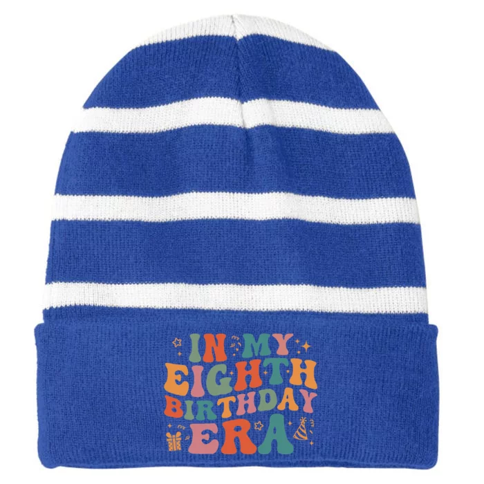 In My Eighth Birthday Era Retro 8th Birthday Striped Beanie with Solid Band