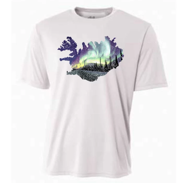 Iceland Map Fire Ice Northern Light Icelandic Souvenir Cooling Performance Crew T-Shirt