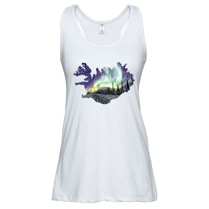 Iceland Map Fire Ice Northern Light Icelandic Souvenir Ladies Essential Flowy Tank