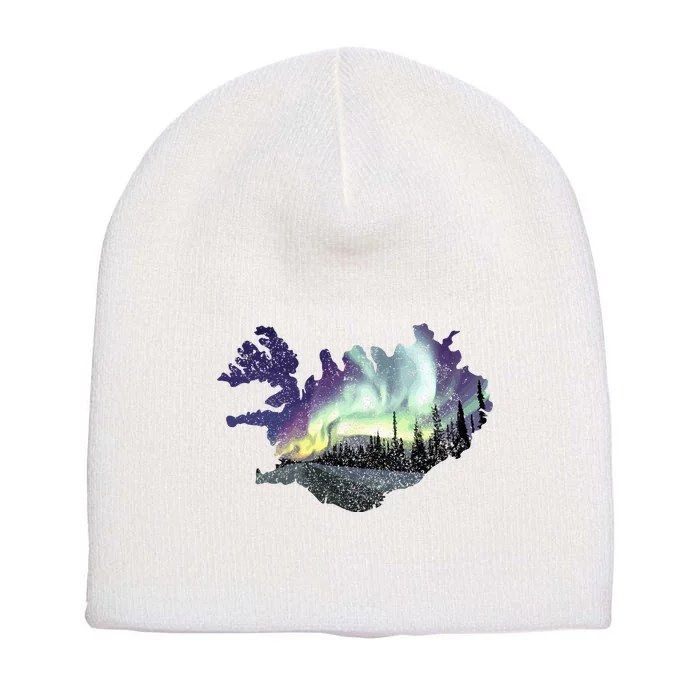 Iceland Map Fire Ice Northern Light Icelandic Souvenir Short Acrylic Beanie