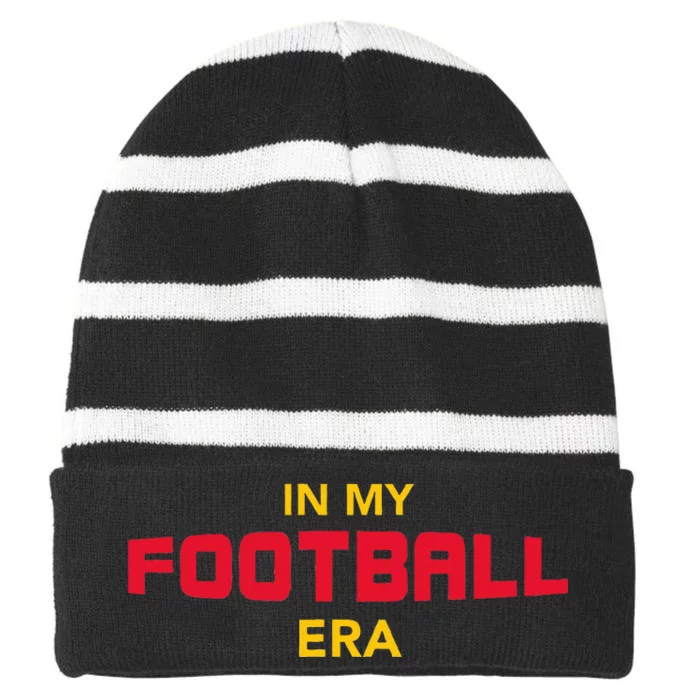 In My Football Era Red and Gold Team Colors Striped Beanie with Solid Band