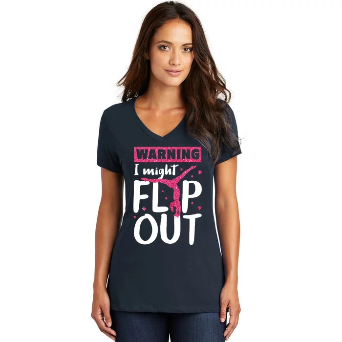 I Might Flip Out Funny Gymnast Cheerleading Gift Women's V-Neck T-Shirt