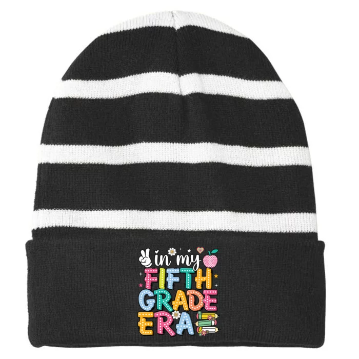 In My Fifth Grade Era 5th Grade For Teacher Striped Beanie with Solid Band