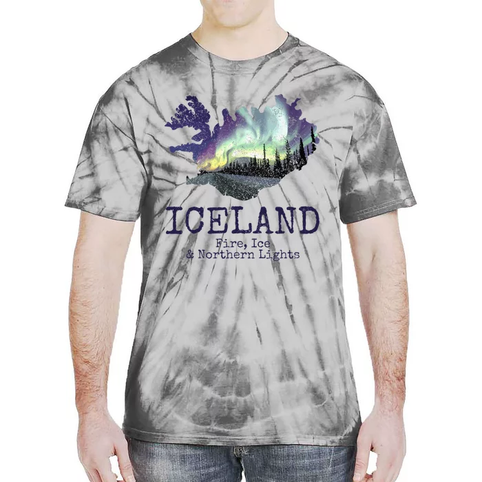 Iceland Map Fire Ice Northern Light Icelandic Souvenir Tie-Dye T-Shirt