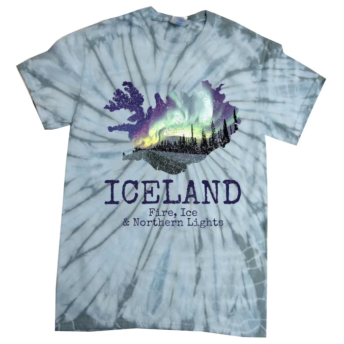 Iceland Map Fire Ice Northern Light Icelandic Souvenir Tie-Dye T-Shirt