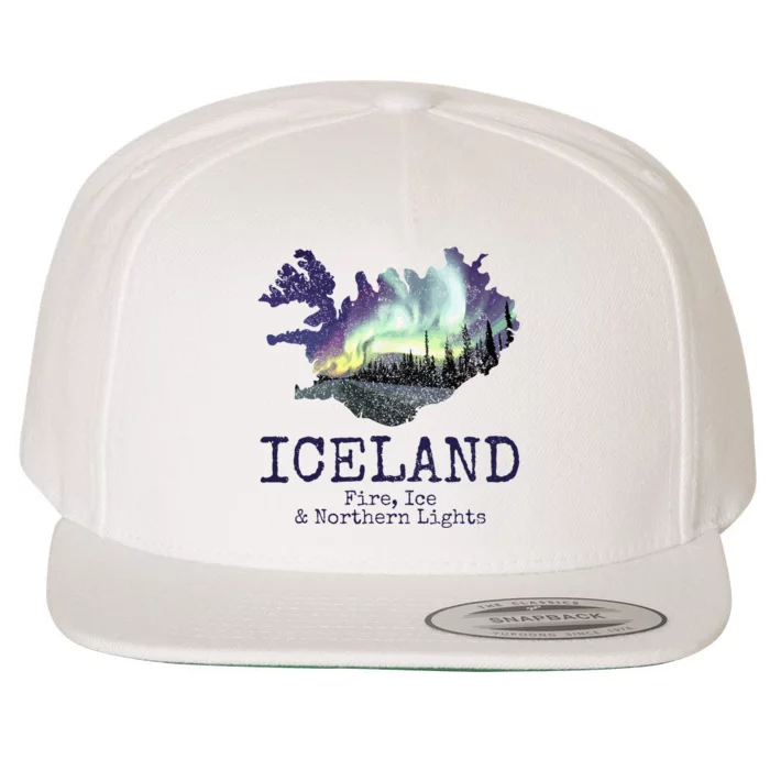 Iceland Map Fire Ice Northern Light Icelandic Souvenir Wool Snapback Cap