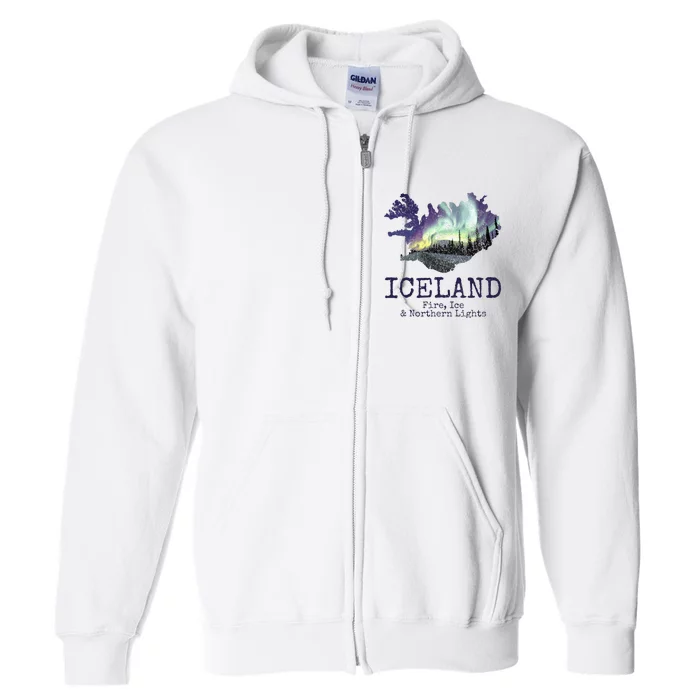 Iceland Map Fire Ice Northern Light Icelandic Souvenir Full Zip Hoodie