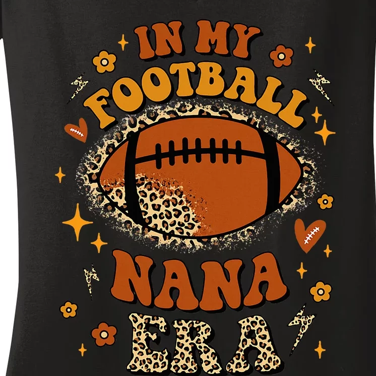 In My Football Nana Era Football Leopard Family Matching Women's V-Neck T-Shirt