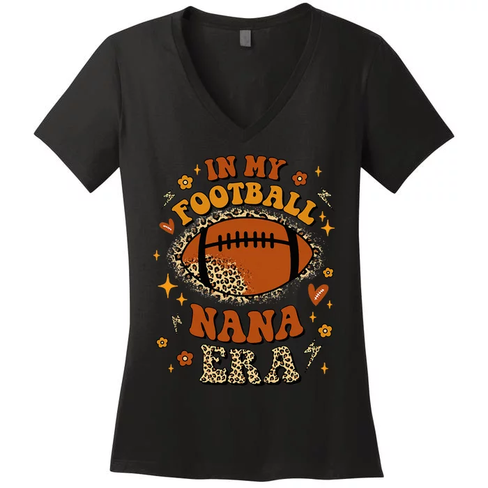 In My Football Nana Era Football Leopard Family Matching Women's V-Neck T-Shirt