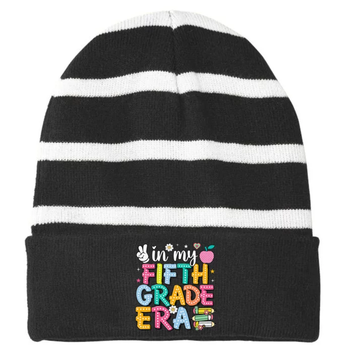 In My Fifth Grade Era 5th Grade Gift Striped Beanie with Solid Band