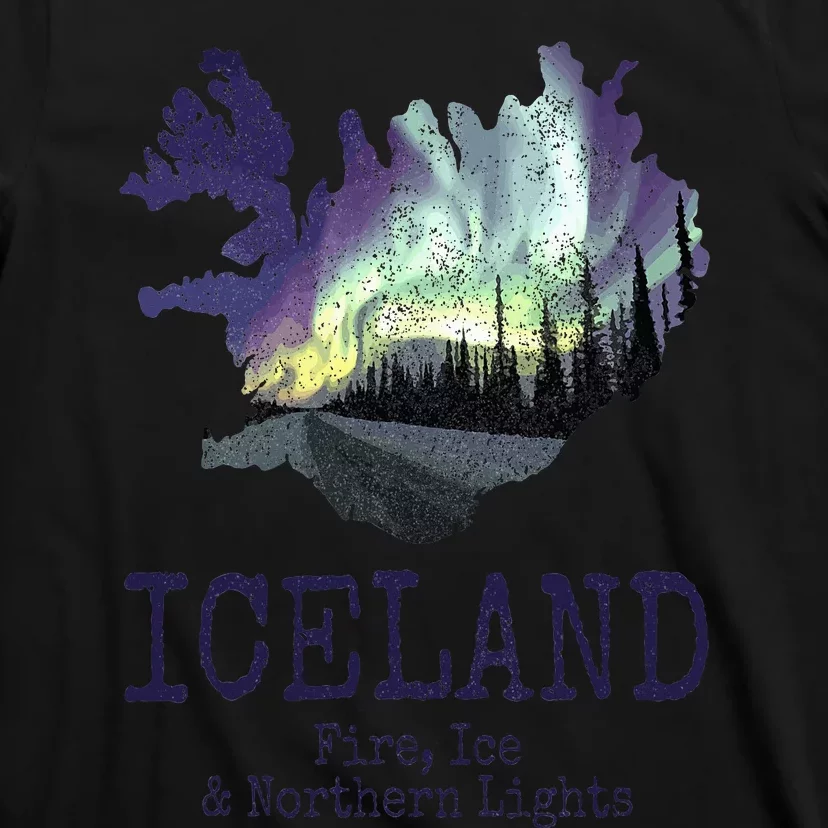 Iceland Map Fire Ice Northern Light Icelandic Souvenir T-Shirt