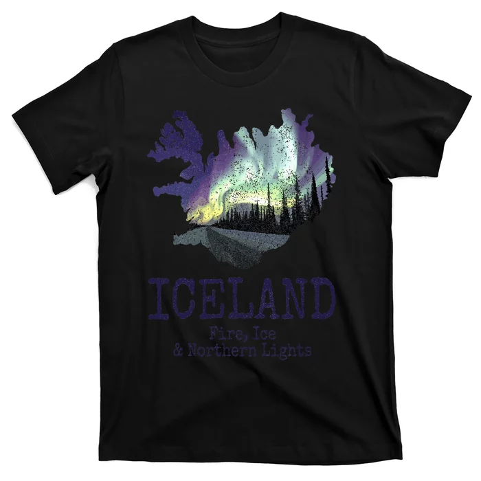 Iceland Map Fire Ice Northern Light Icelandic Souvenir T-Shirt