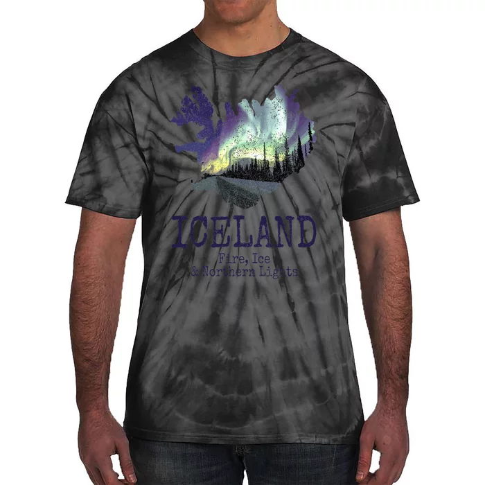 Iceland Map Fire Ice Northern Light Icelandic Souvenir Tie-Dye T-Shirt