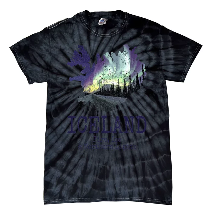 Iceland Map Fire Ice Northern Light Icelandic Souvenir Tie-Dye T-Shirt