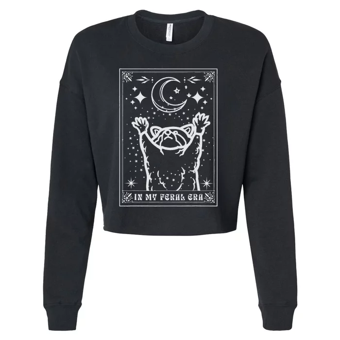 In My Feral Era Raccoon With Moon Trash Panda Cropped Pullover Crew