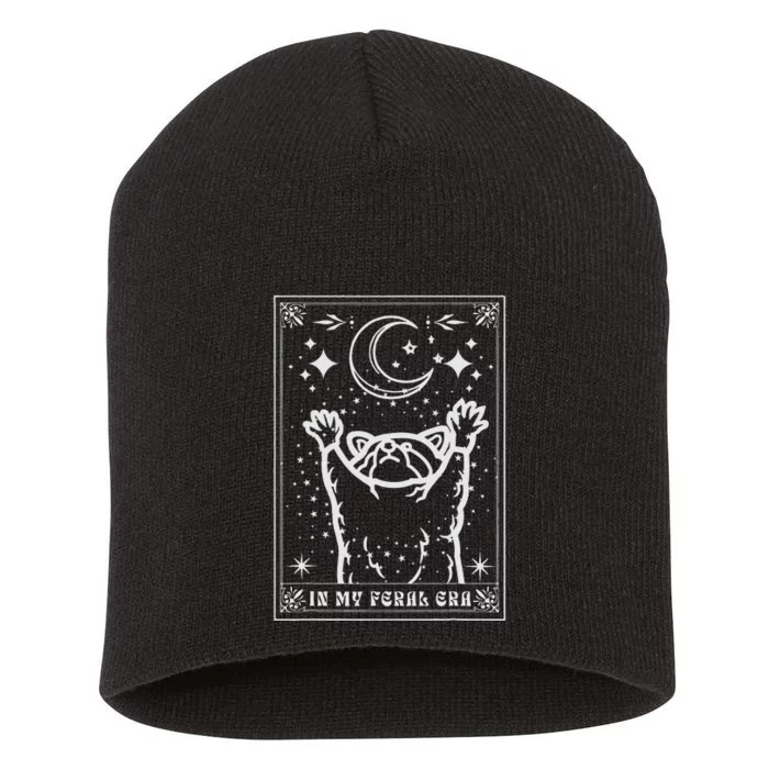 In My Feral Era Raccoon With Moon Trash Panda Short Acrylic Beanie