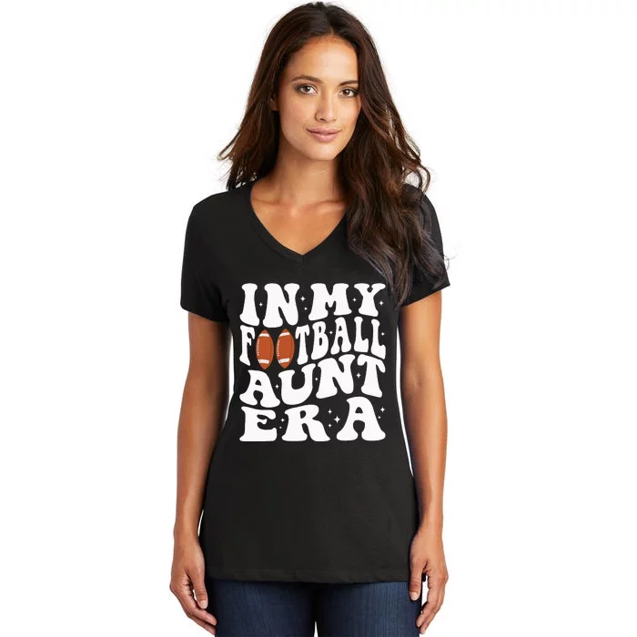 In My Football Aunt Era Groovy Football Auntie Christmas Women's V-Neck T-Shirt