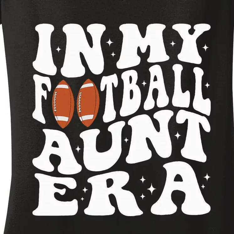 In My Football Aunt Era Groovy Football Auntie Christmas Women's V-Neck T-Shirt